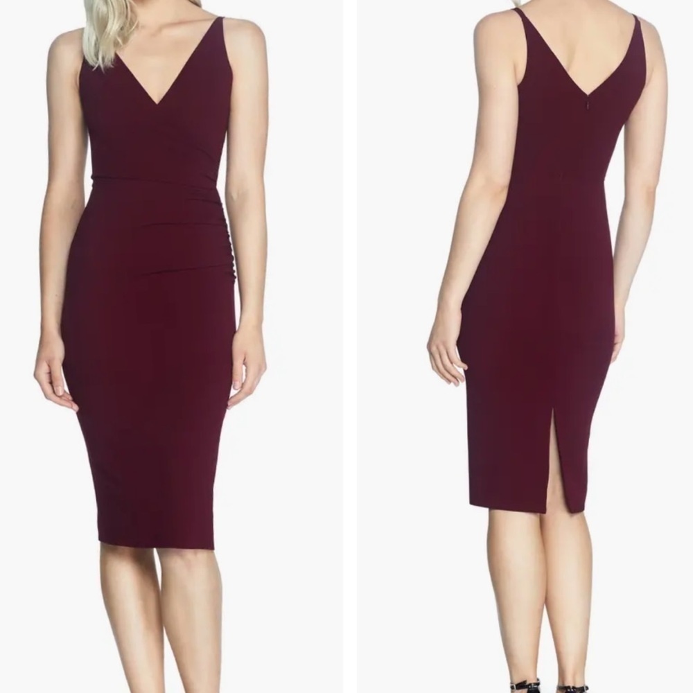 NWT Dress the Population Anita Crepe Cocktail Dress Burgundy large